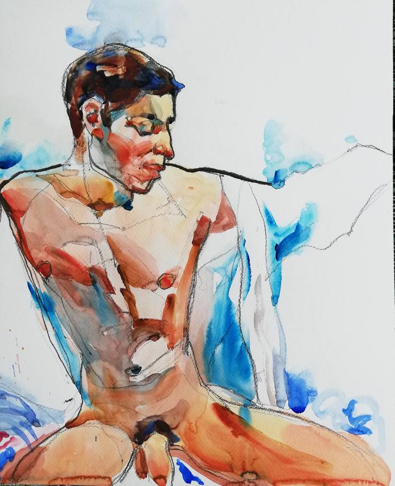 Original Expressionism Nude Painting by Jelena Djokic