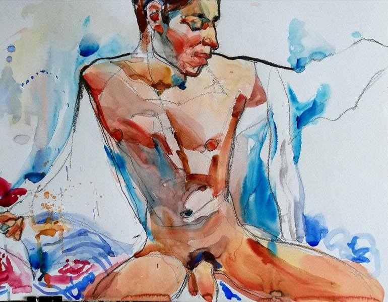 Original Expressionism Nude Painting by Jelena Djokic
