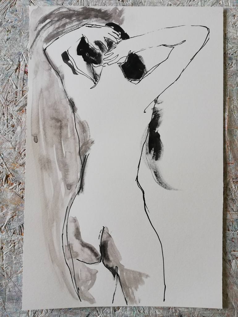 Original Expressionism Nude Drawing by Jelena Djokic