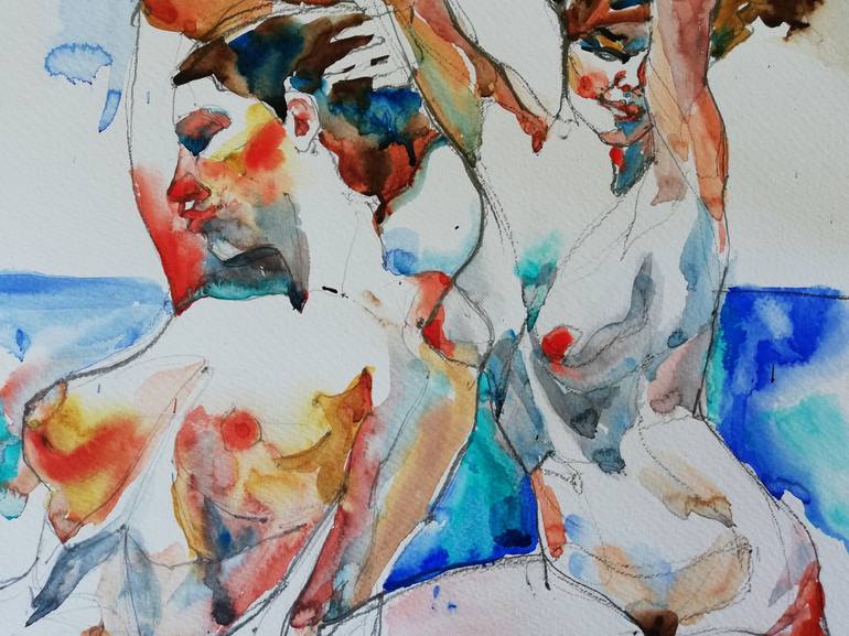 Original Expressionism Nude Painting by Jelena Djokic