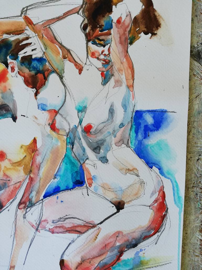 Original Expressionism Nude Painting by Jelena Djokic