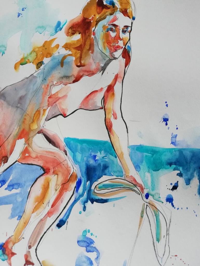 Original Expressionism Nude Painting by Jelena Djokic