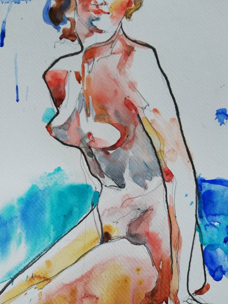 Original Expressionism Nude Painting by Jelena Djokic