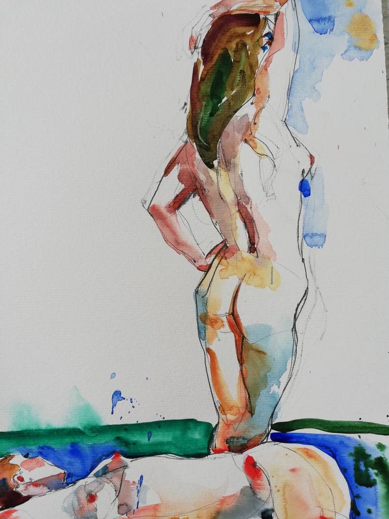 Original Expressionism Nude Painting by Jelena Djokic
