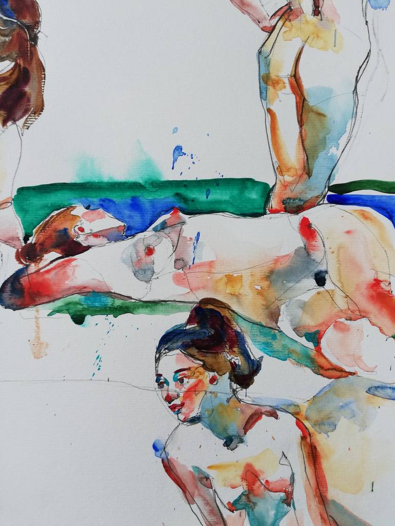 Original Expressionism Nude Painting by Jelena Djokic