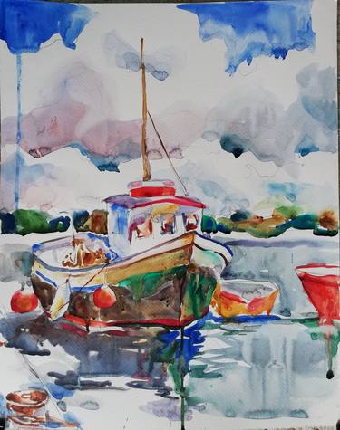 Original Expressionism Boat Paintings by Jelena Djokic