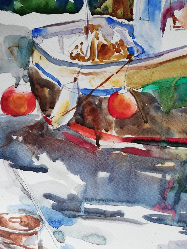 Original Expressionism Boat Painting by Jelena Djokic