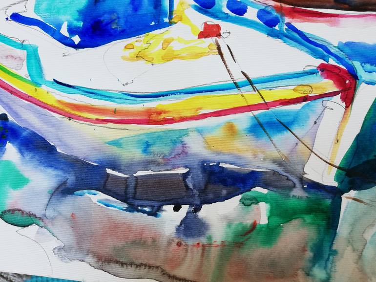 Original Impressionism Boat Painting by Jelena Djokic