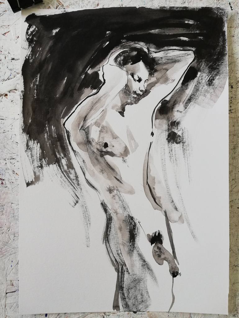 Original Expressionism Nude Drawing by Jelena Djokic