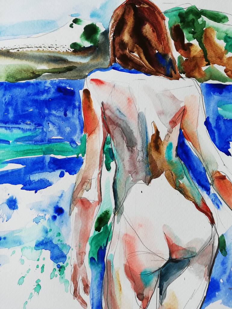 Original Expressionism Nude Painting by Jelena Djokic