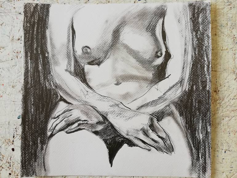 Original Fine Art Nude Drawing by Jelena Djokic