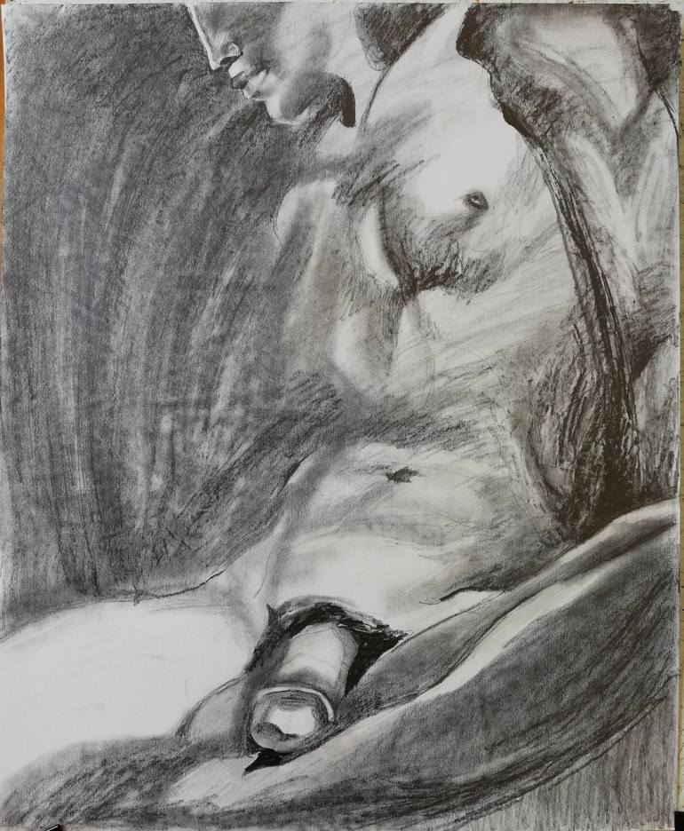 Large Male Nude Drawing by Jelena Djokic | Saatchi Art