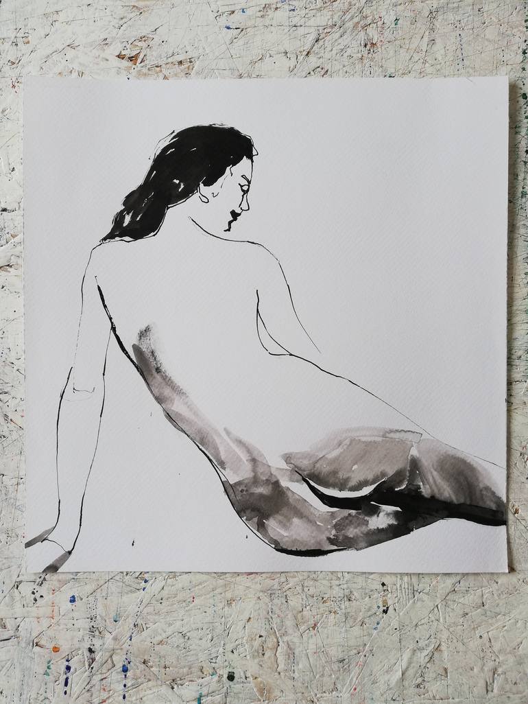 Original Impressionism Nude Drawing by Jelena Djokic