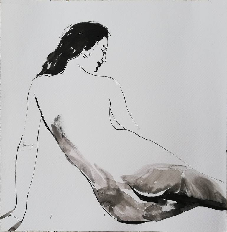 Original Impressionism Nude Drawing by Jelena Djokic