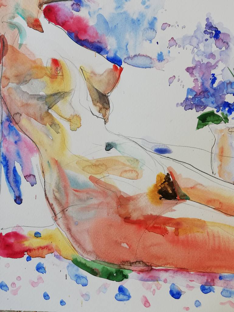 Original Expressionism Nude Painting by Jelena Djokic