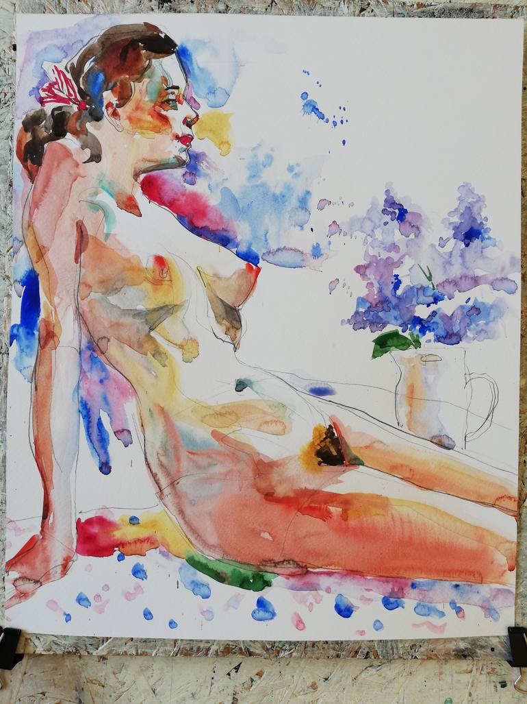 Original Expressionism Nude Painting by Jelena Djokic