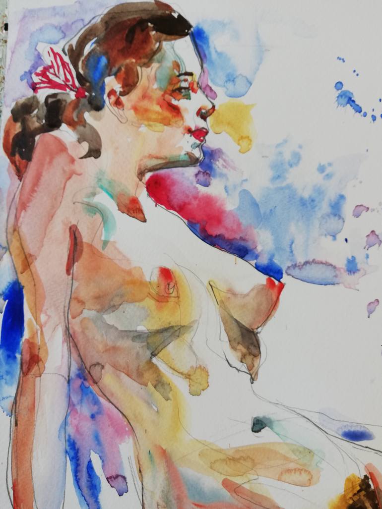 Original Expressionism Nude Painting by Jelena Djokic