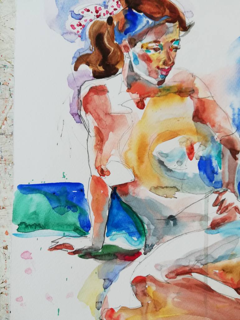 Original Expressionism Nude Painting by Jelena Djokic