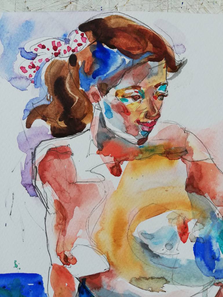 Original Expressionism Nude Painting by Jelena Djokic