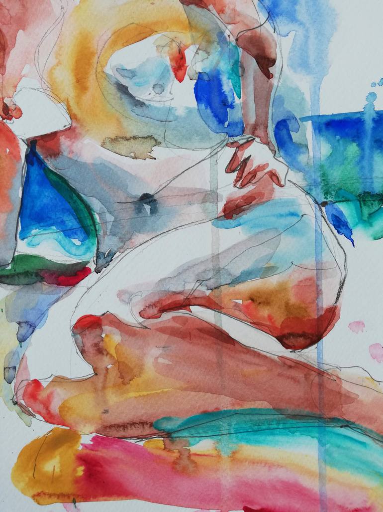 Original Expressionism Nude Painting by Jelena Djokic
