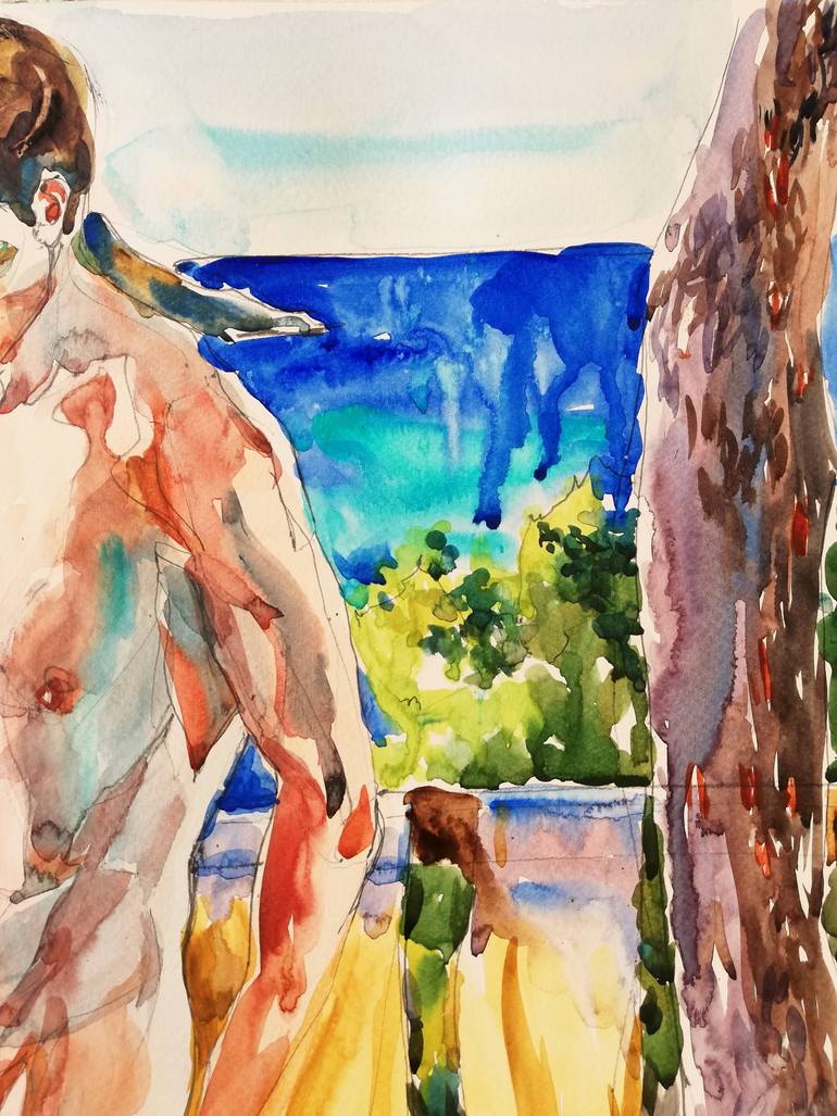 Original Expressionism Nude Painting by Jelena Djokic