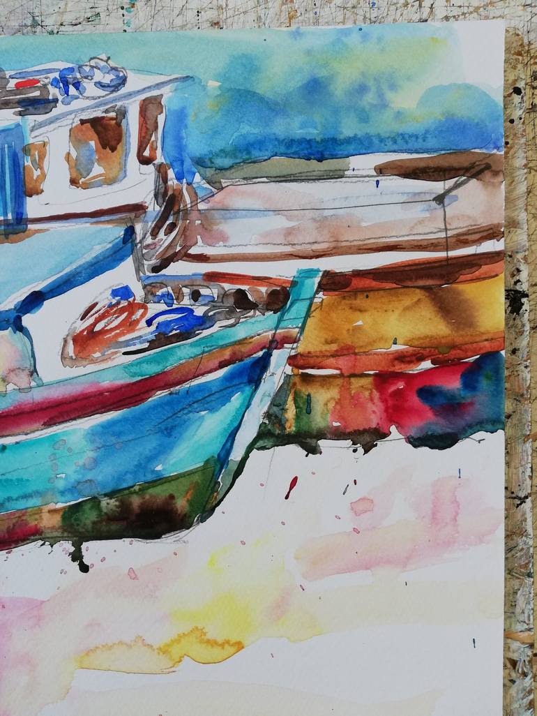 Original Impressionism Boat Painting by Jelena Djokic