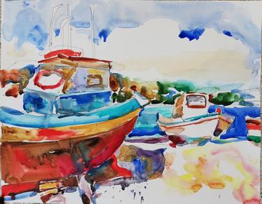 Print of Impressionism Boat Paintings by Jelena Djokic