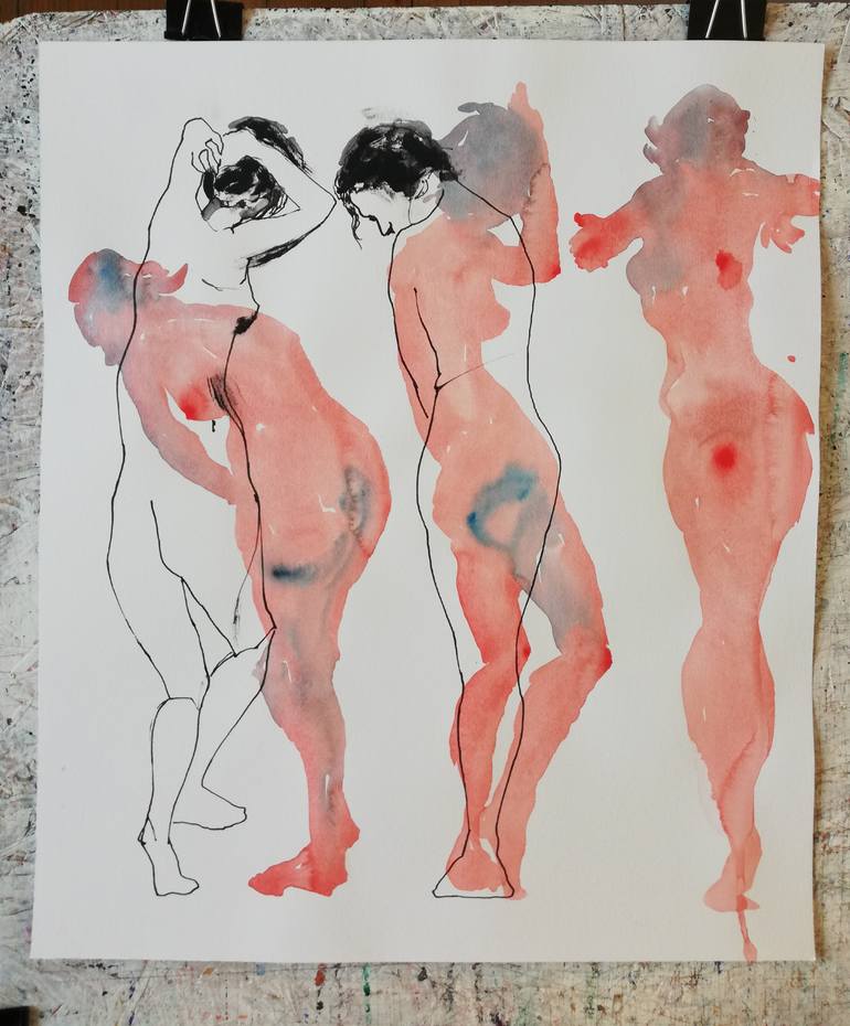 Original Expressionism Nude Drawing by Jelena Djokic