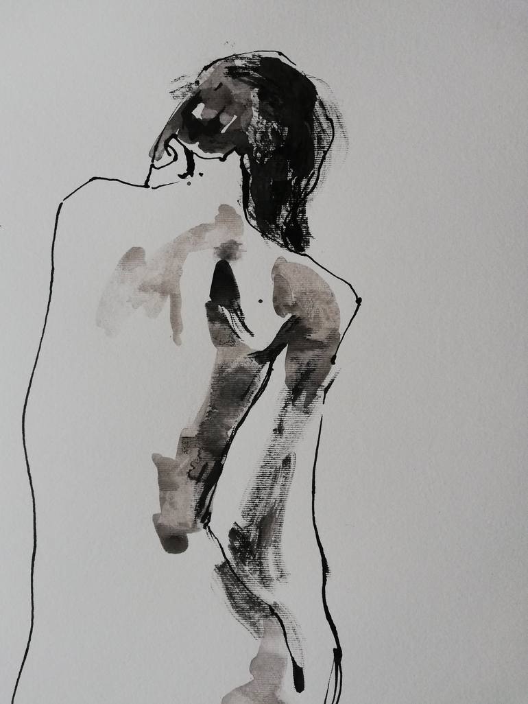 Original Expressionism Nude Drawing by Jelena Djokic