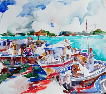 Original Expressionism Boat Paintings by Jelena Djokic
