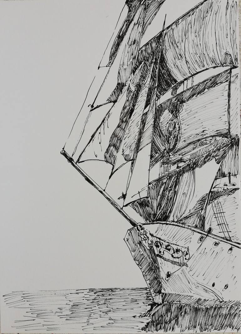 Original Impressionism Ship Drawing by Jelena Djokic