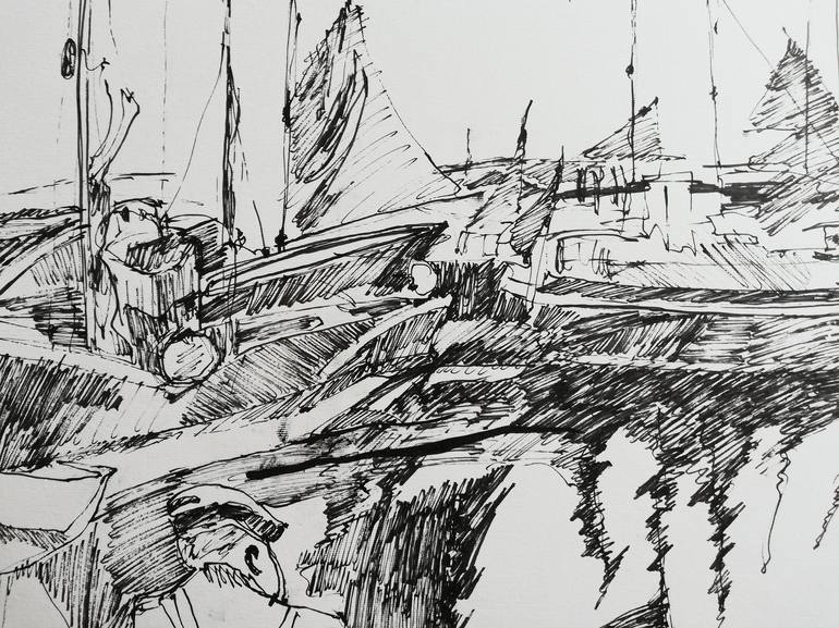 Original Boat Drawing by Jelena Djokic