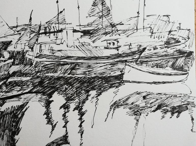 Original Boat Drawing by Jelena Djokic