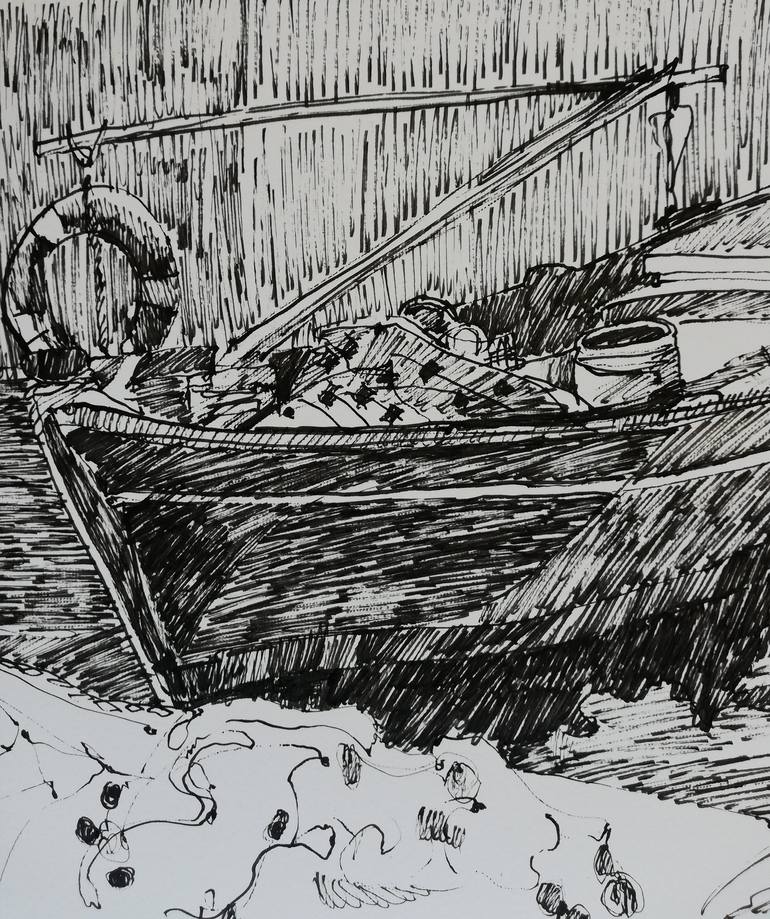 Original Boat Drawing by Jelena Djokic