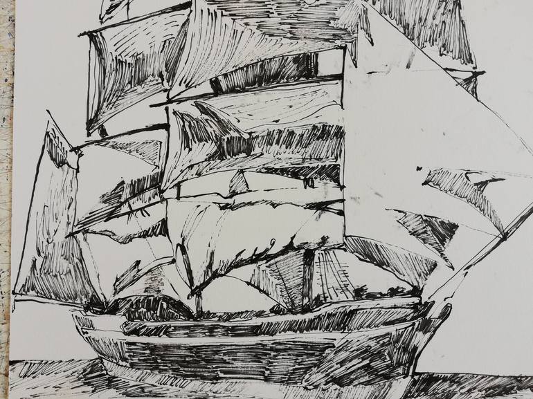 Original Expressionism Ship Drawing by Jelena Djokic