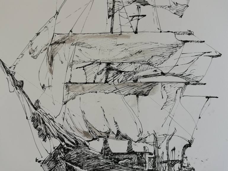 Original Ship Drawing by Jelena Djokic