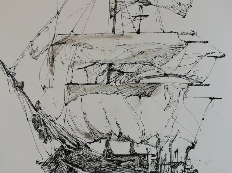 Original Expressionism Ship Drawing by Jelena Djokic