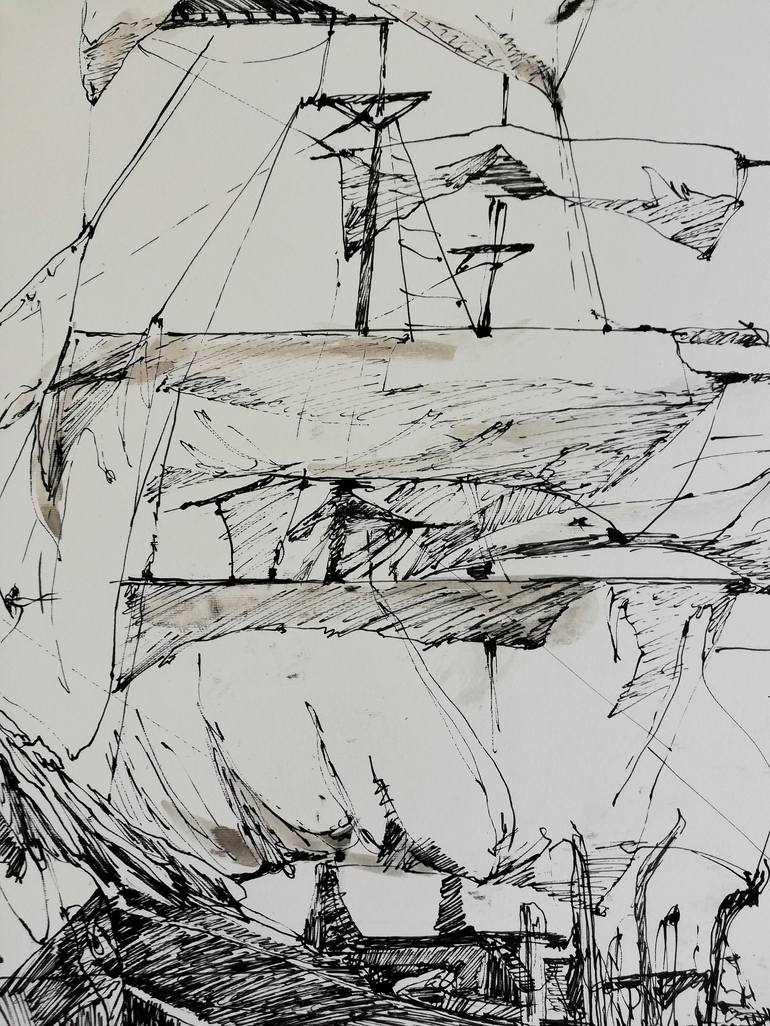 Original Expressionism Ship Drawing by Jelena Djokic