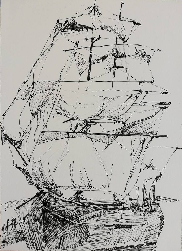 Original Expressionism Ship Drawing by Jelena Djokic