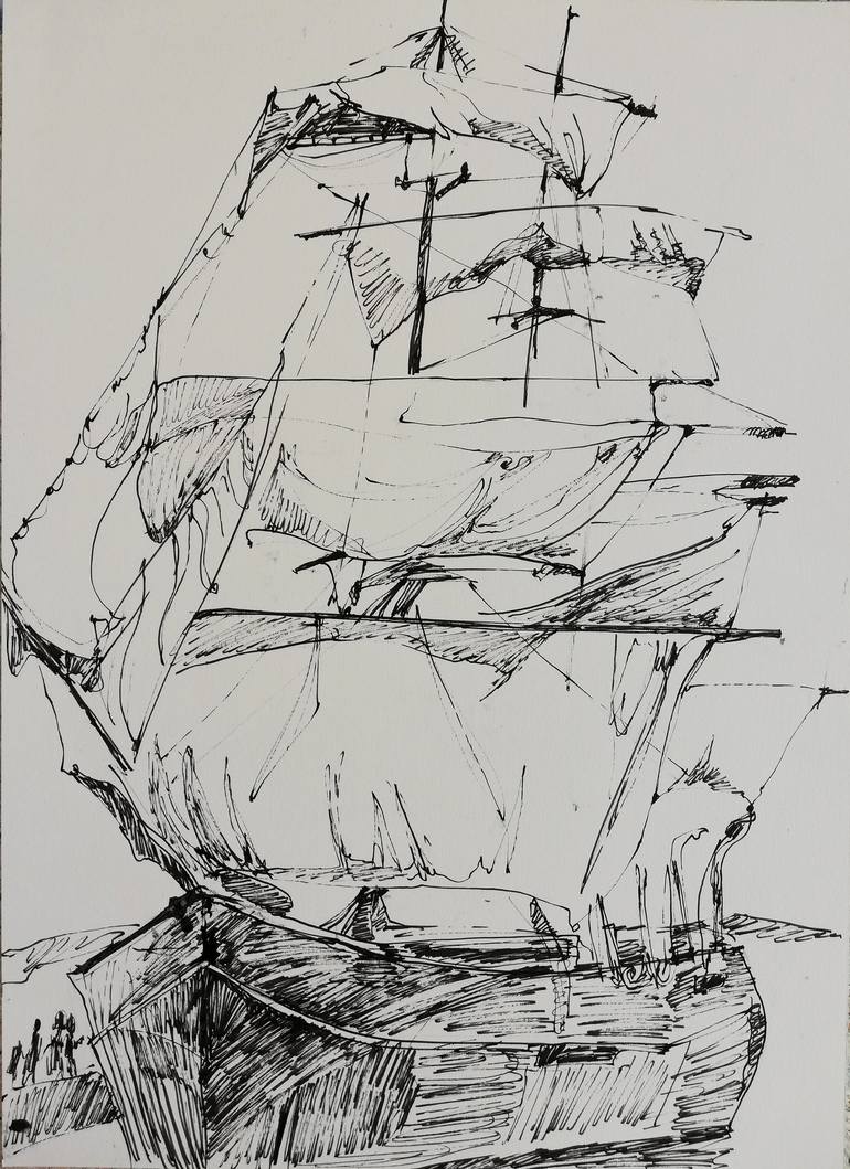 Original Ship Drawing by Jelena Djokic