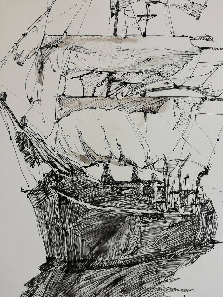 Original Expressionism Ship Drawing by Jelena Djokic