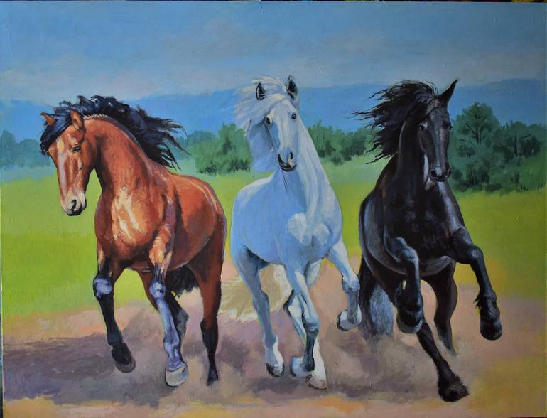 Three horses Painting by Maksim Dimitrov | Saatchi Art