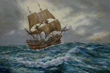 THE MAYFLOWER IN HEAVY SEAS, 1620 thumb