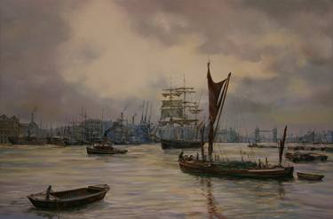 SHIPPING ON THE RIVER THAMES, LONDON c. 1900 thumb