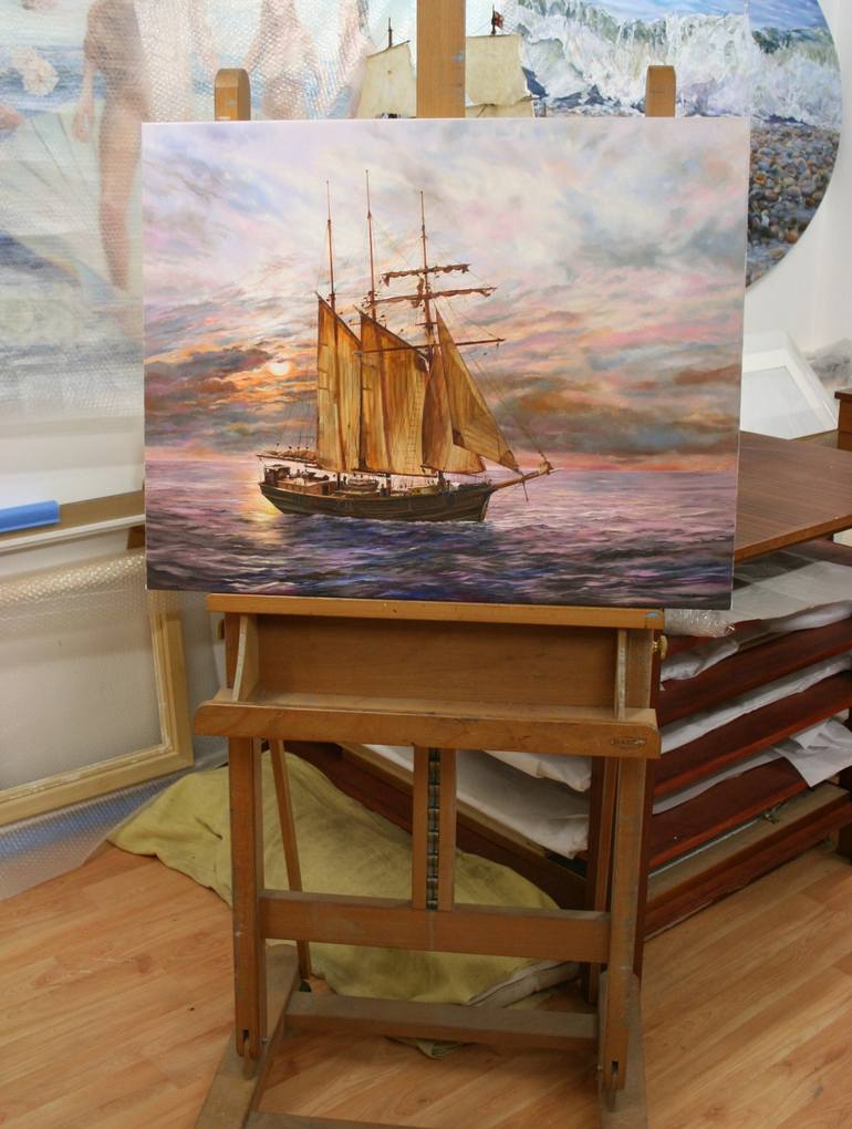 Original Impressionism Boat Painting by Peter Goodhall