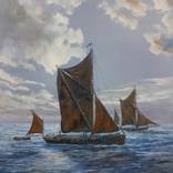 THAMES SAILING BARGES IN THE MOONLIGHT by Peter Goodhall