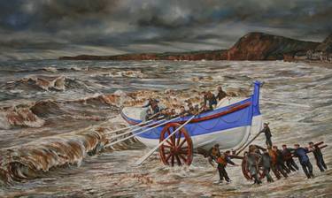 LAUNCHING THE LIFEBOAT, SIDMOUTH 31st DECEMBER 1872 thumb