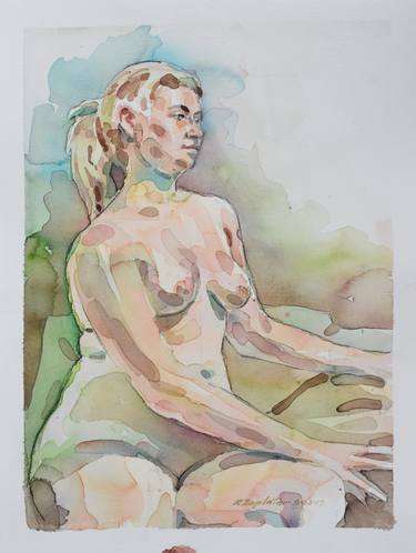 Hannah seated nude arms to left thumb