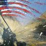I am an Army veteran and very proud to have served my country.  I was inspired obviously by the raising of the Flag at Iwo Jima by Joe Rosenthal.  I created this painting on September 11 2017.  I hope that you can just appreciate the significance and the beauty.