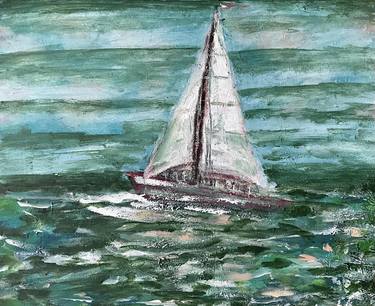Sailboat in the green sea thumb